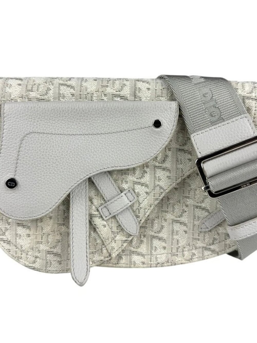 Christian Dior Shoulder Bag White/Light Gray Canvas/Leather